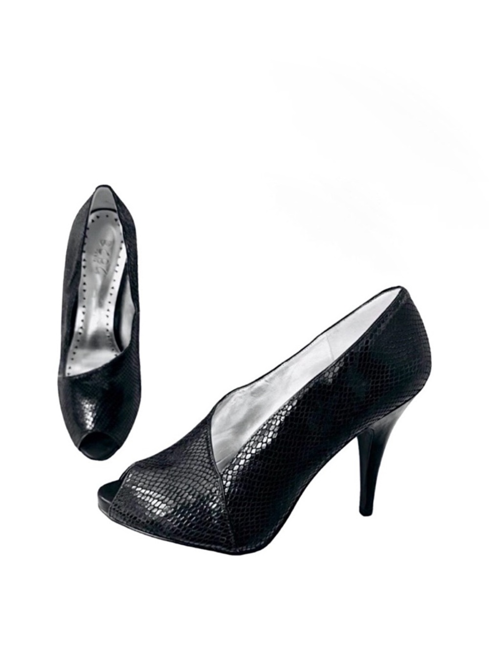 BCBG Paris New Snakeskin Leather Hidden Platform Pumps Peep Open Toe